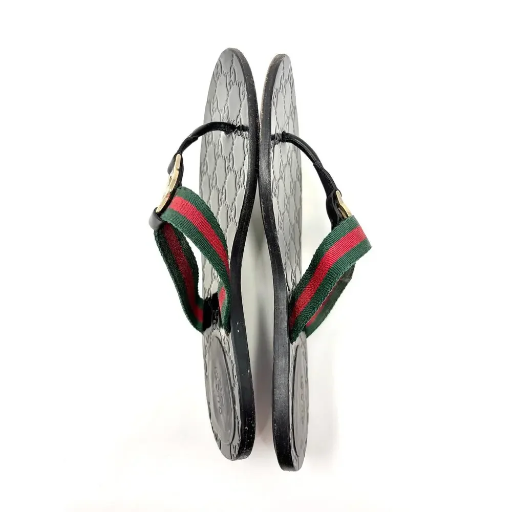 Gucci Interlocking GG Web Stripe Leather Thong Flat Sandal Slides EU 38.5 - Picture 3 of 6